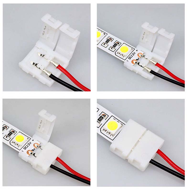 2 Pin 5/8/10mm Single Head LED Fast Wire Cable Connector For 5050/5630 Single Color Flex LED Strips Light